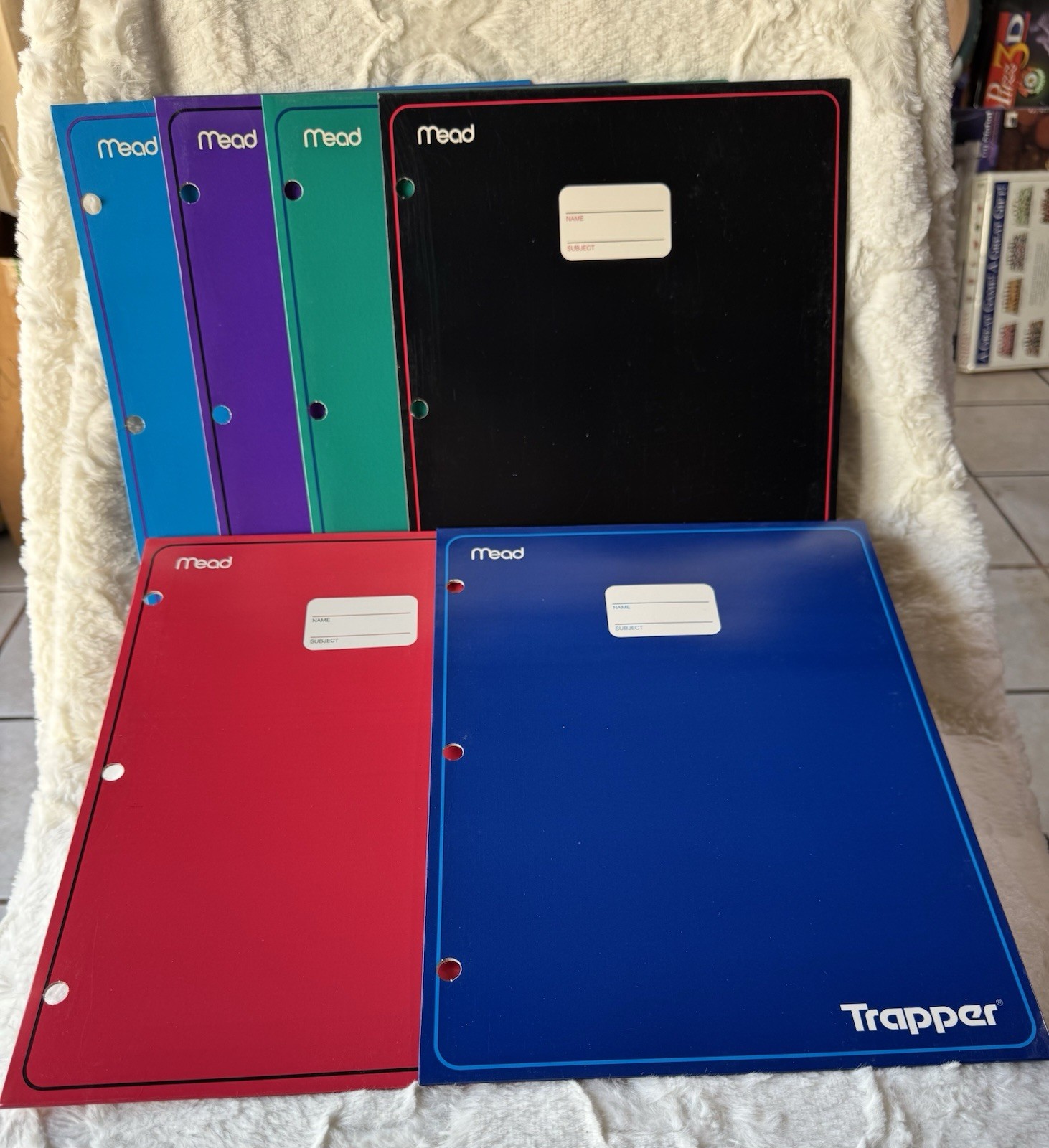 Vtg 1996 6 Pack Mead Trapper Keeper Portfolio 2 Pocket 3 Ring Color Folders NOS