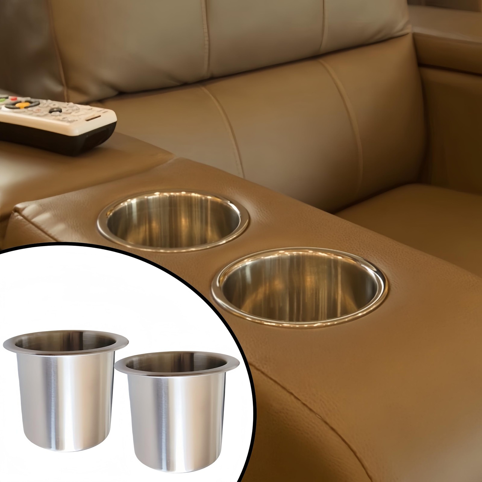 2Pcs Stainless Steel Cup Holder Insert Sofa Recliner Cup Holder Insert for So...