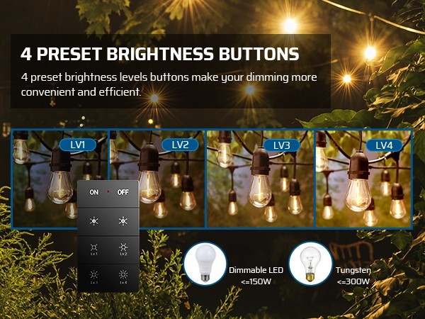 DEWENWILS Outdoor Dimmer for String Lights Remote Control 100FT IP44 Waterproof