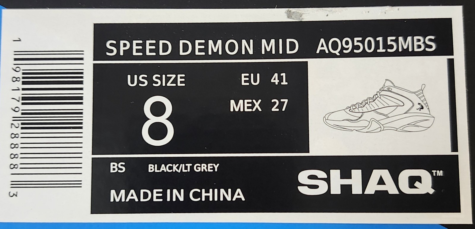 Men's Basketball Shoes Sneakers Size 8 Black Gray Blue Shaq Speed Demon Mid Top