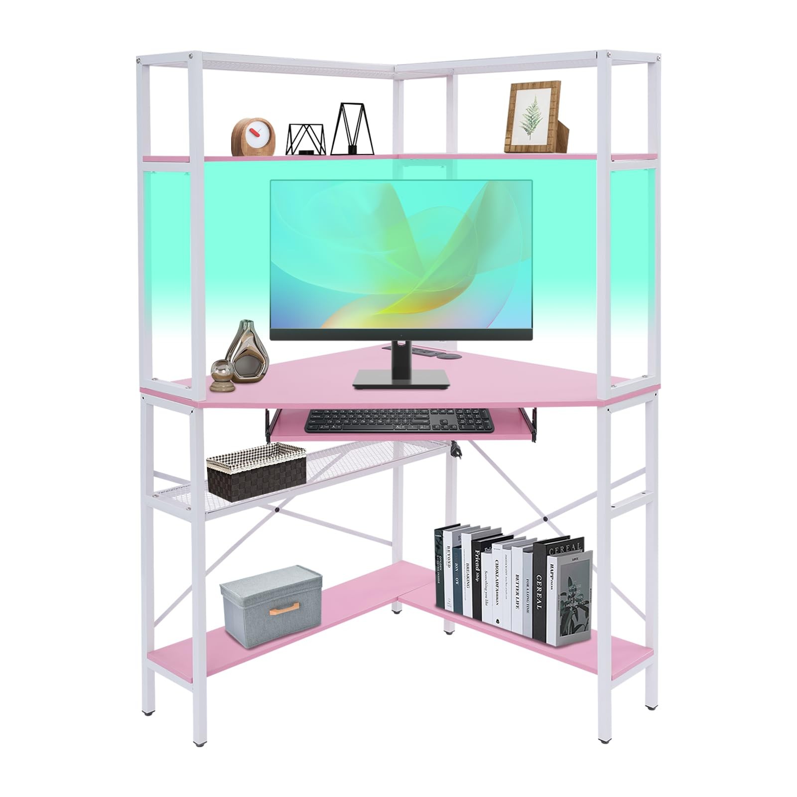 Corner Desk, Corner Computer Desk with Power Outlets, Corner Computer Desk