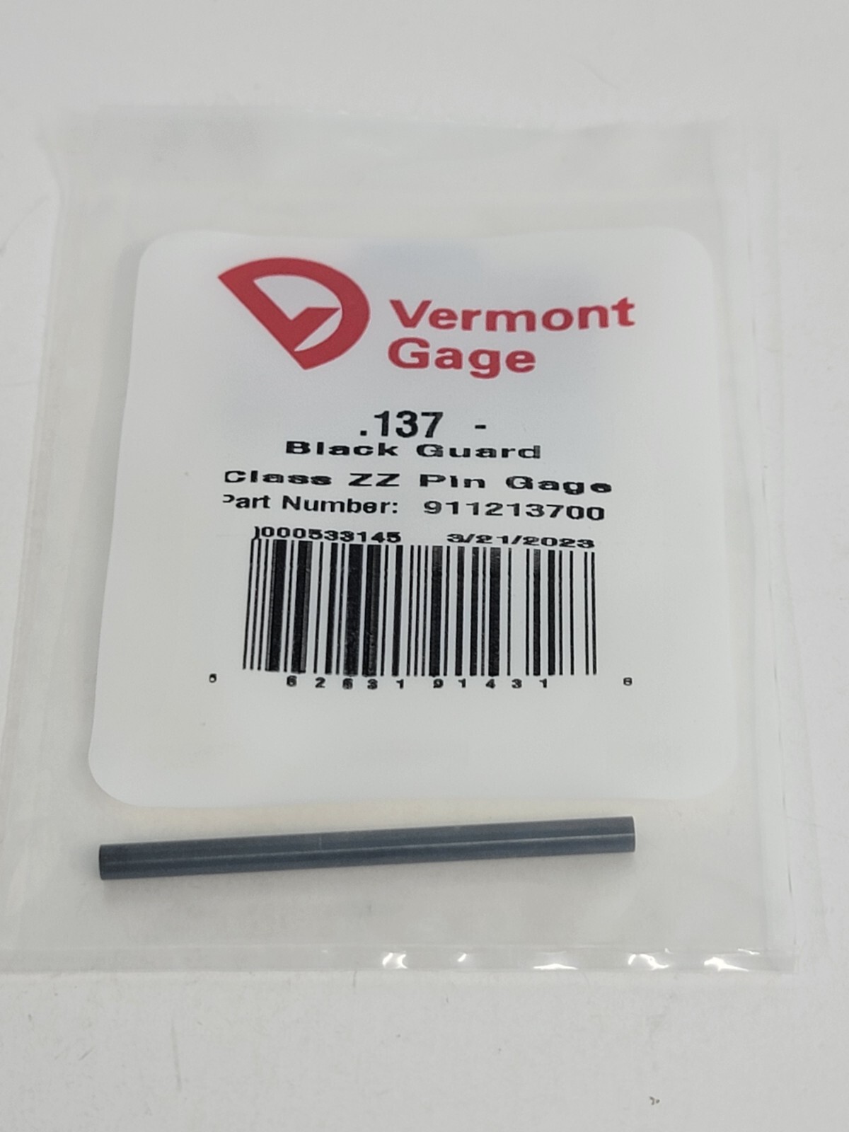 Vermont Gage - 911213700 - .137- Black Guard Class ZZ Pin Gage