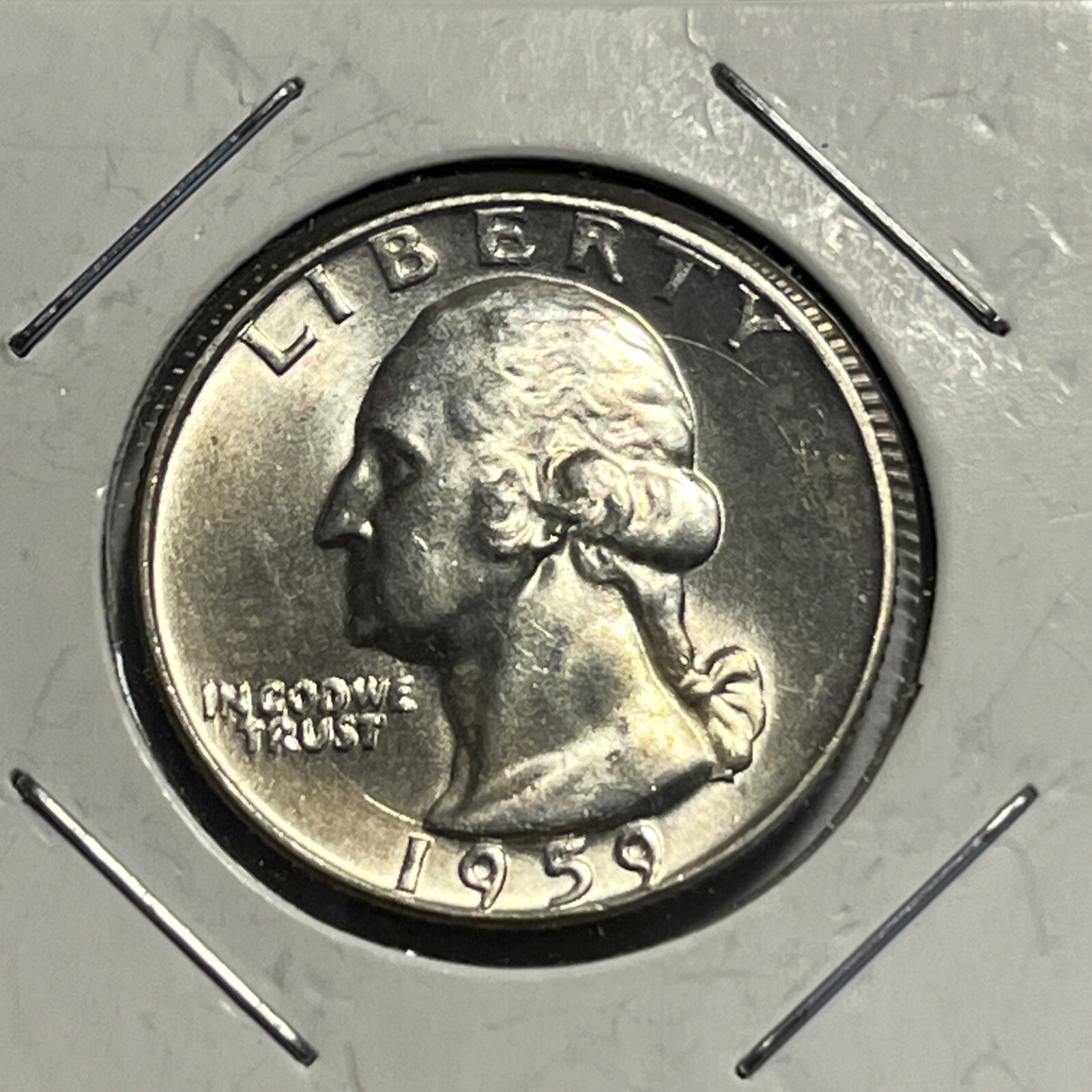 1959D Silver Quarter 2 Long Thin Die Crack Errors Obverse Uncirculated