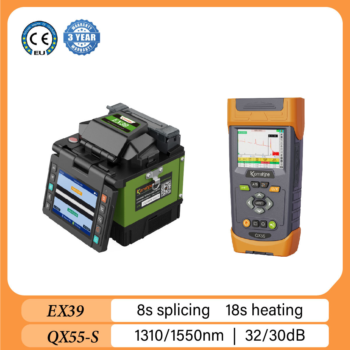 Low Splicing Loss KomShine Mini Fusion Splicer EX39+QX55-S OTDR 1310/1550nm OPM