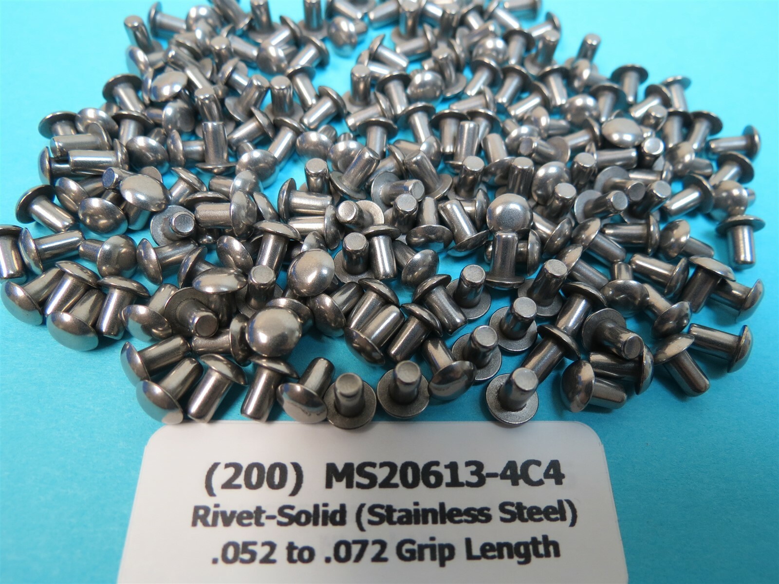 (200)  1/8” Military Standards MS20613-4C4 Stainless Steel Universal Head Rivets