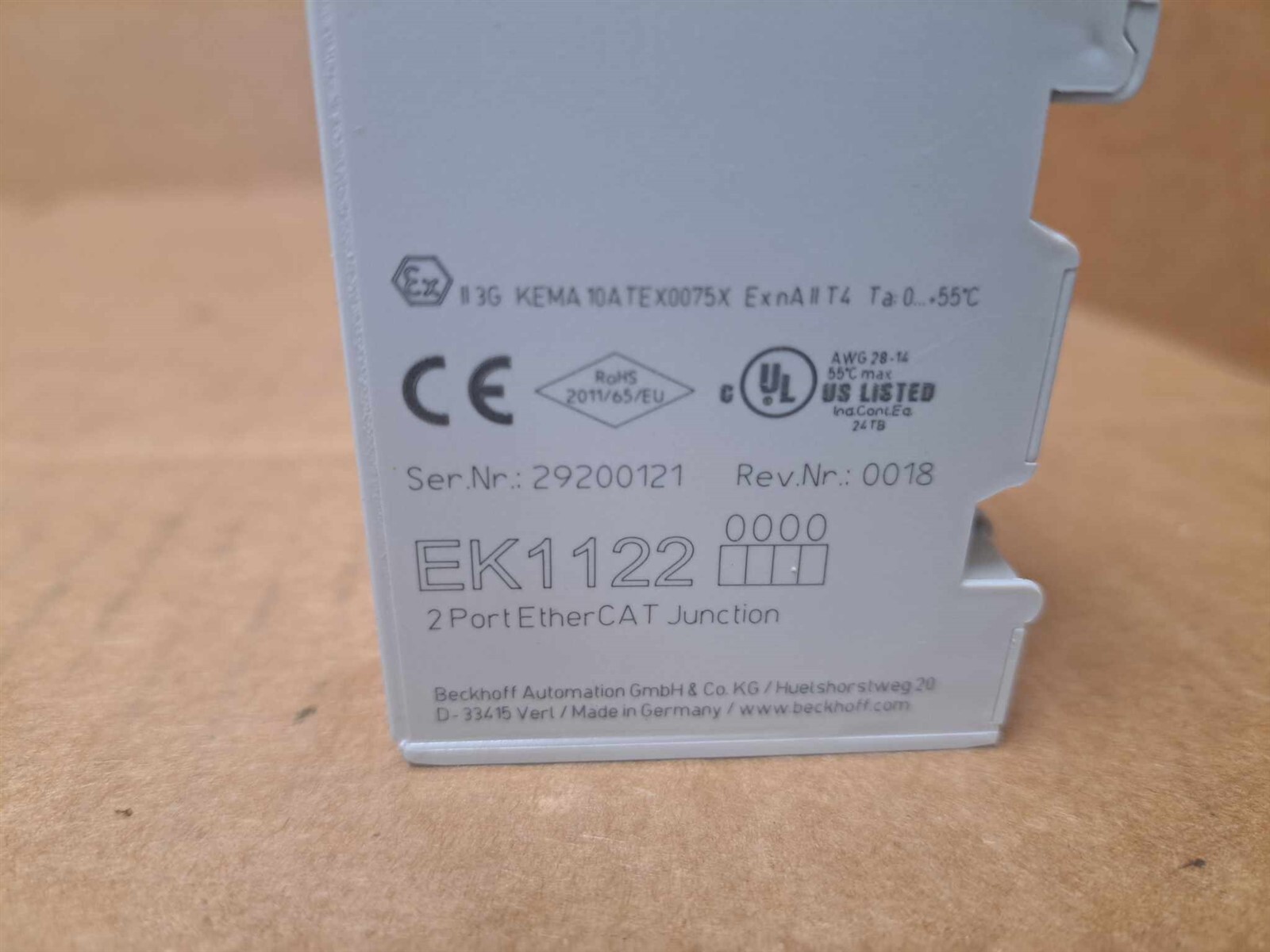Beckhoff 2 Port EtherCAT Junction Part No. EK1122