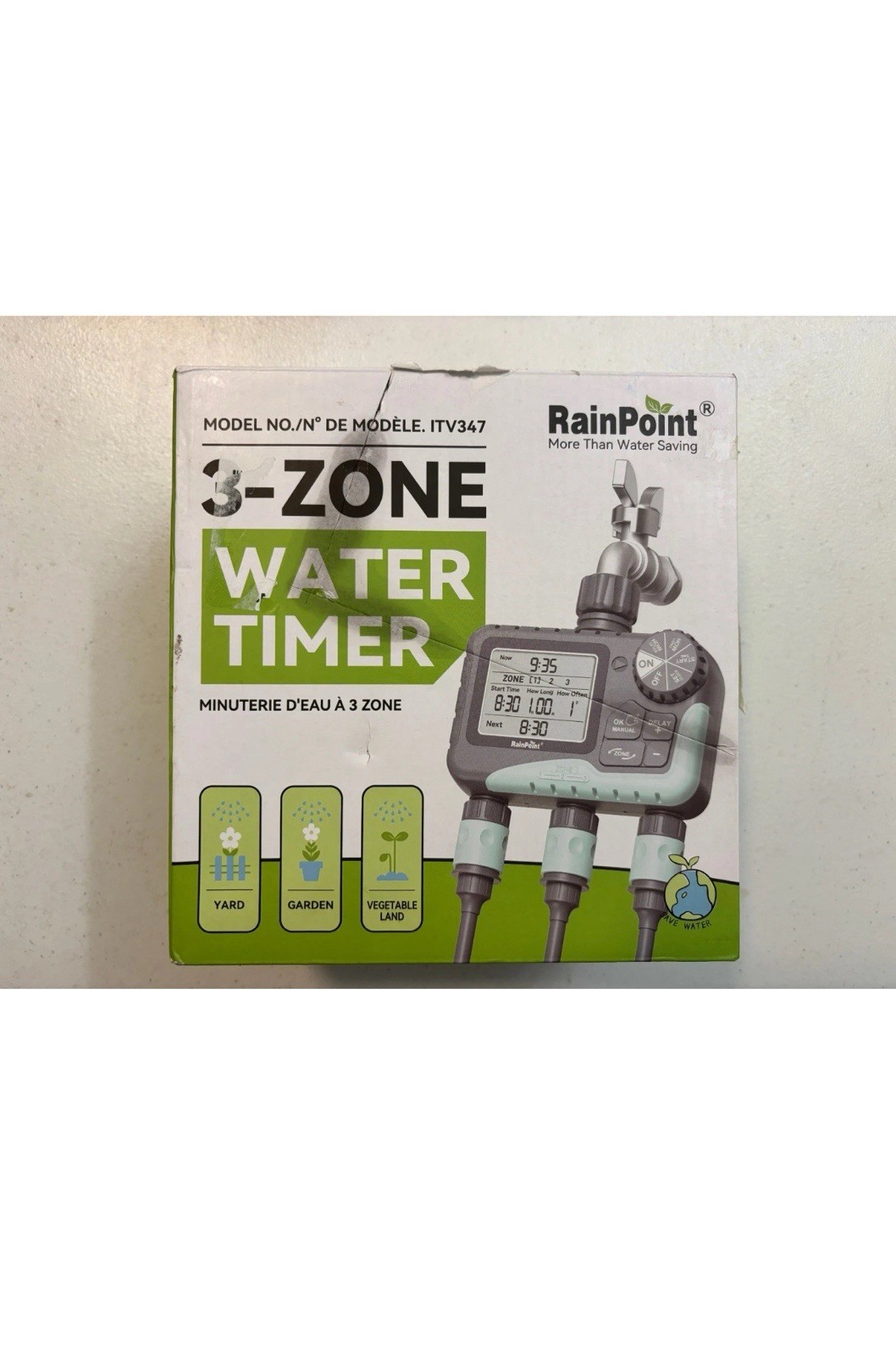 RAINPOINT 3-Zone Water Timer for Garden Hose – Model ITV347 – Open Box