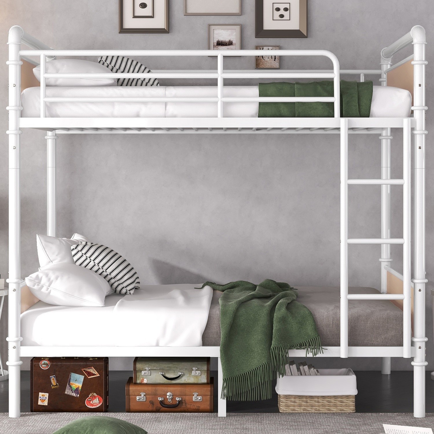 Twin XL Over Twin XL Metal Bunk Bed Convertible Into Two Single Bed White/Black