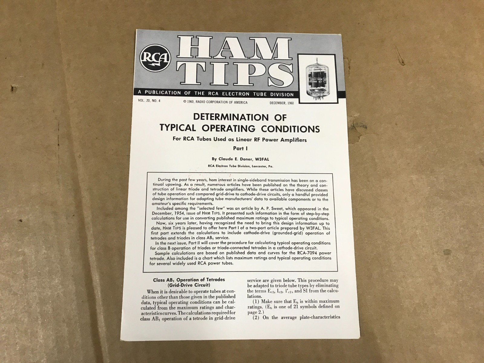 Vintage RCA Ham Tips Booklet - Vol. 20 No.4 - December 1960