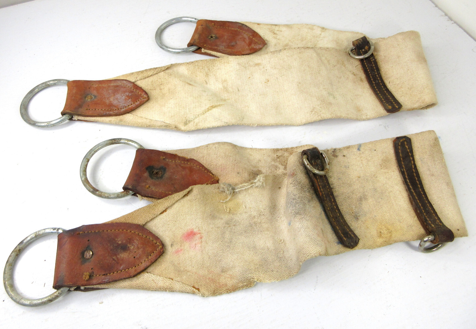 LOT of 2 Cotton Fabric Leather Cinch Straps 28" Metal Loop 4" Wide