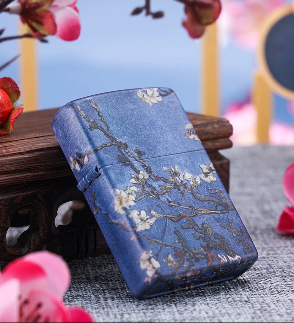 New Zippo oil Lighter Cherry tree with box