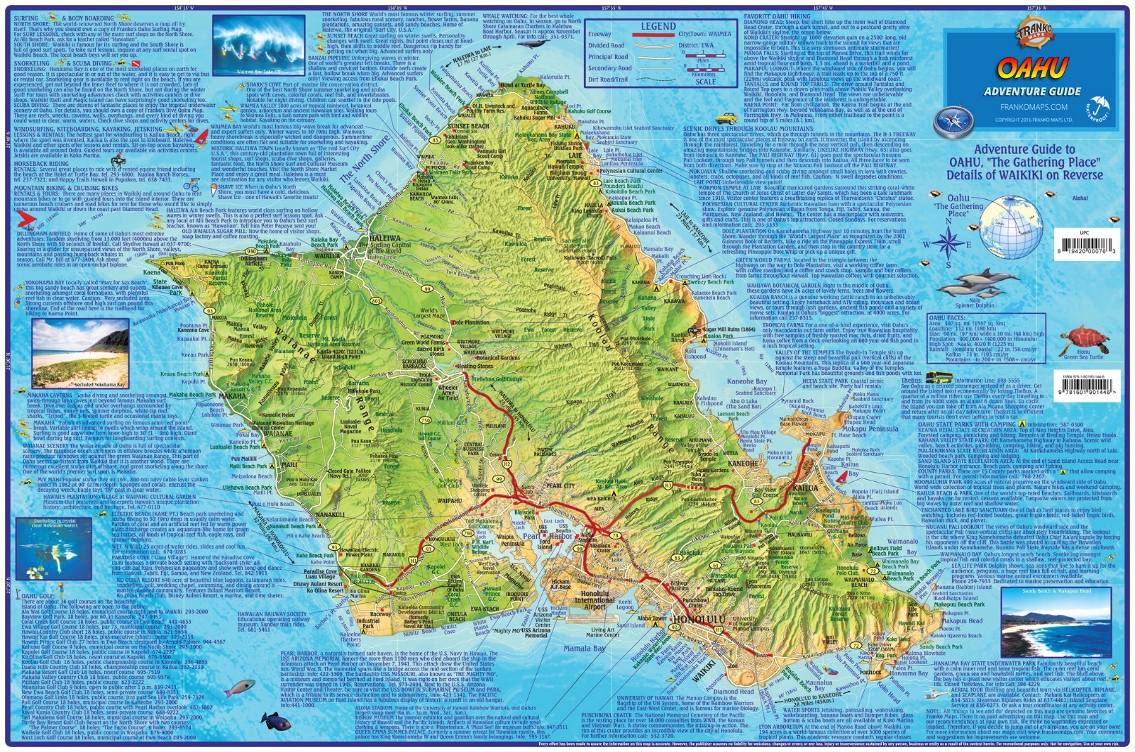Oahu Hawaii Adventure Guide Map Laminated Poster by Franko Maps