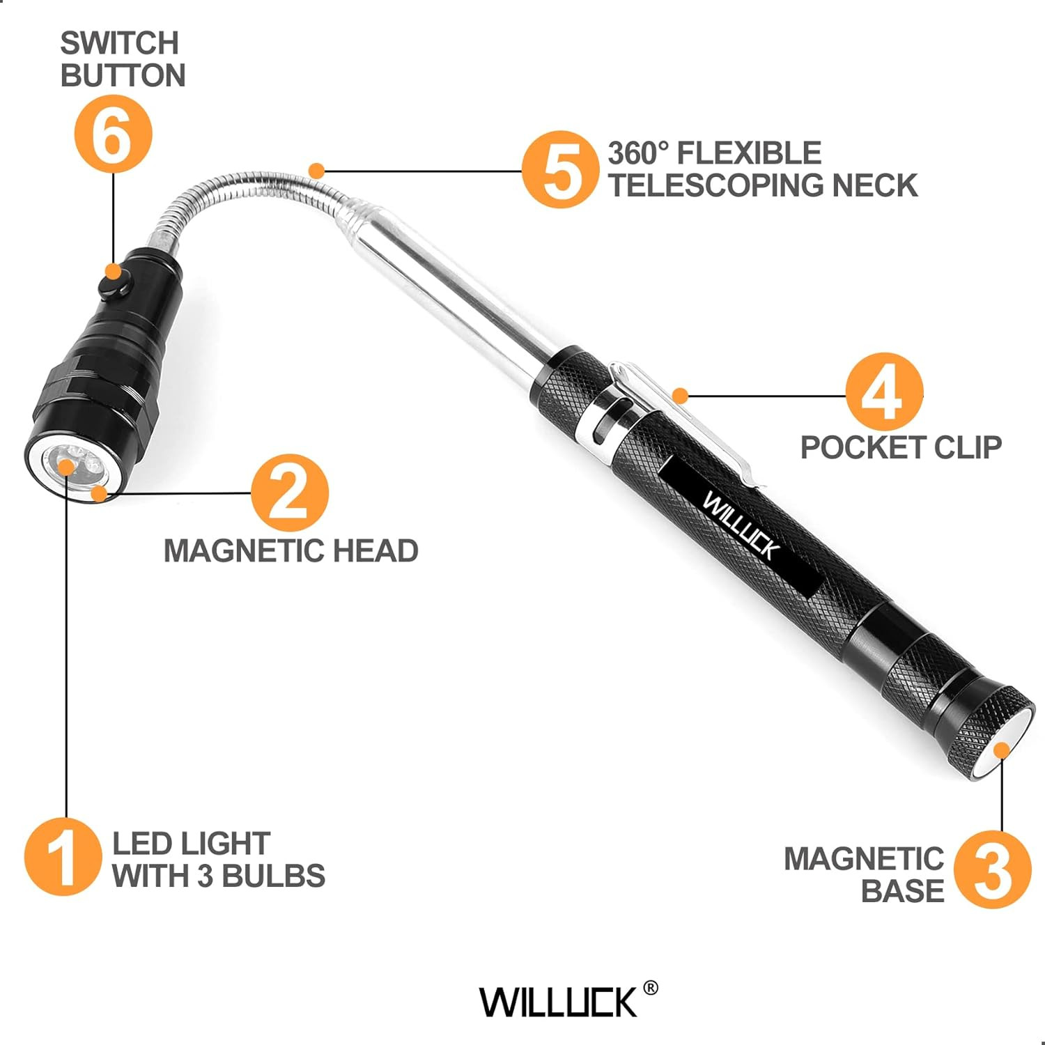 Magnetic Pickup Tool with LED Flashlight Telescoping 22.5 Inch Stocking Stuffers