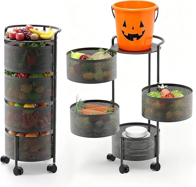 Kitchen Storage Rack, 4-Tier Metal Storage Cart Organizer on Rolling Wheels with