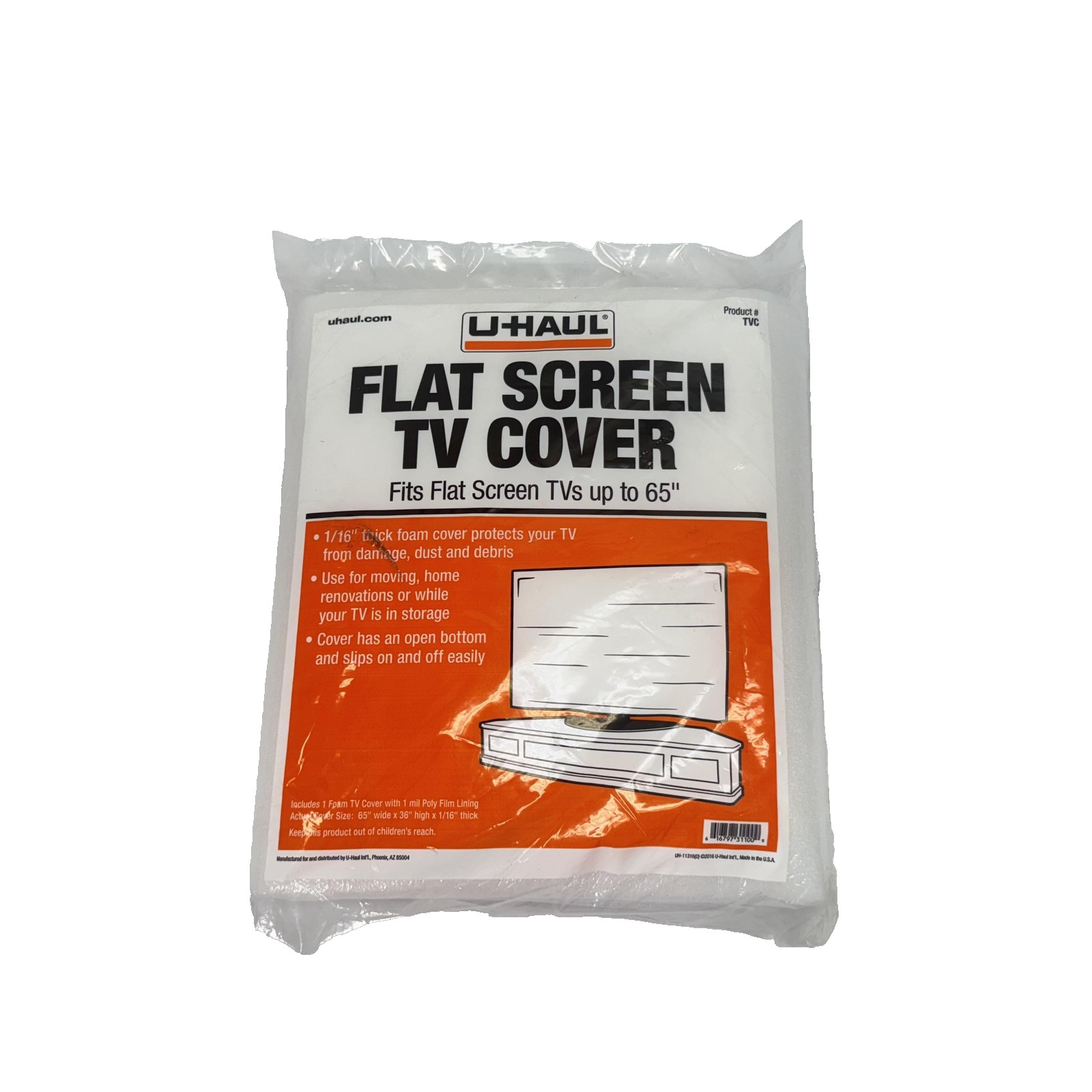 U-Haul Flat Screen TV Cover Fits Up To 65" Foam Protection Moving Storage USA