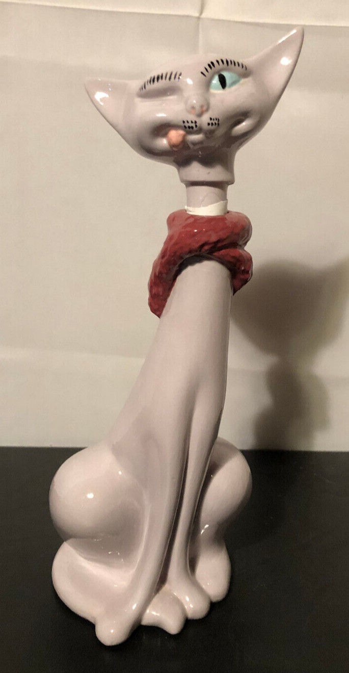 Vintage Ceramic Lavendar "Potted Priscilla" Silly Cat/Kitten Figural Decanter