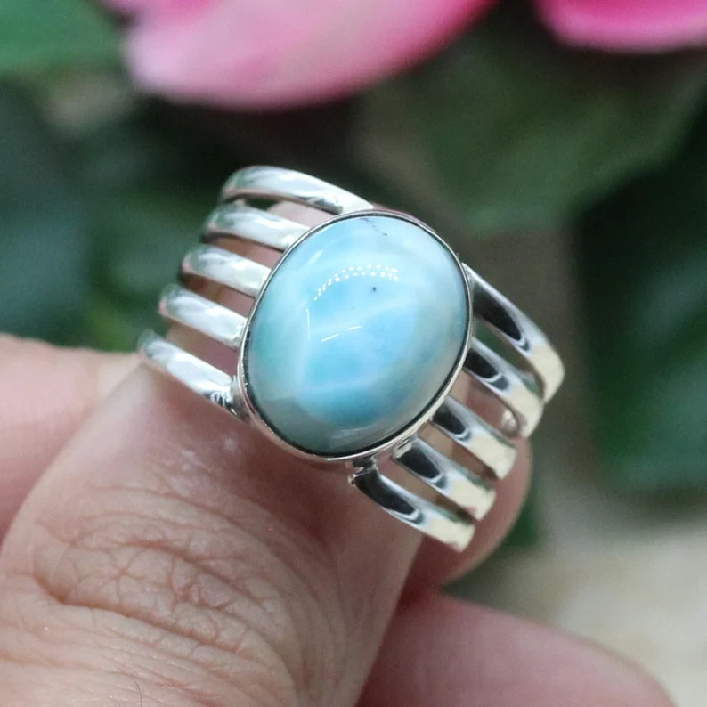 925 Silver Ring / Larimar Ring / Designer Ring / Jewellery / Women's , All Size