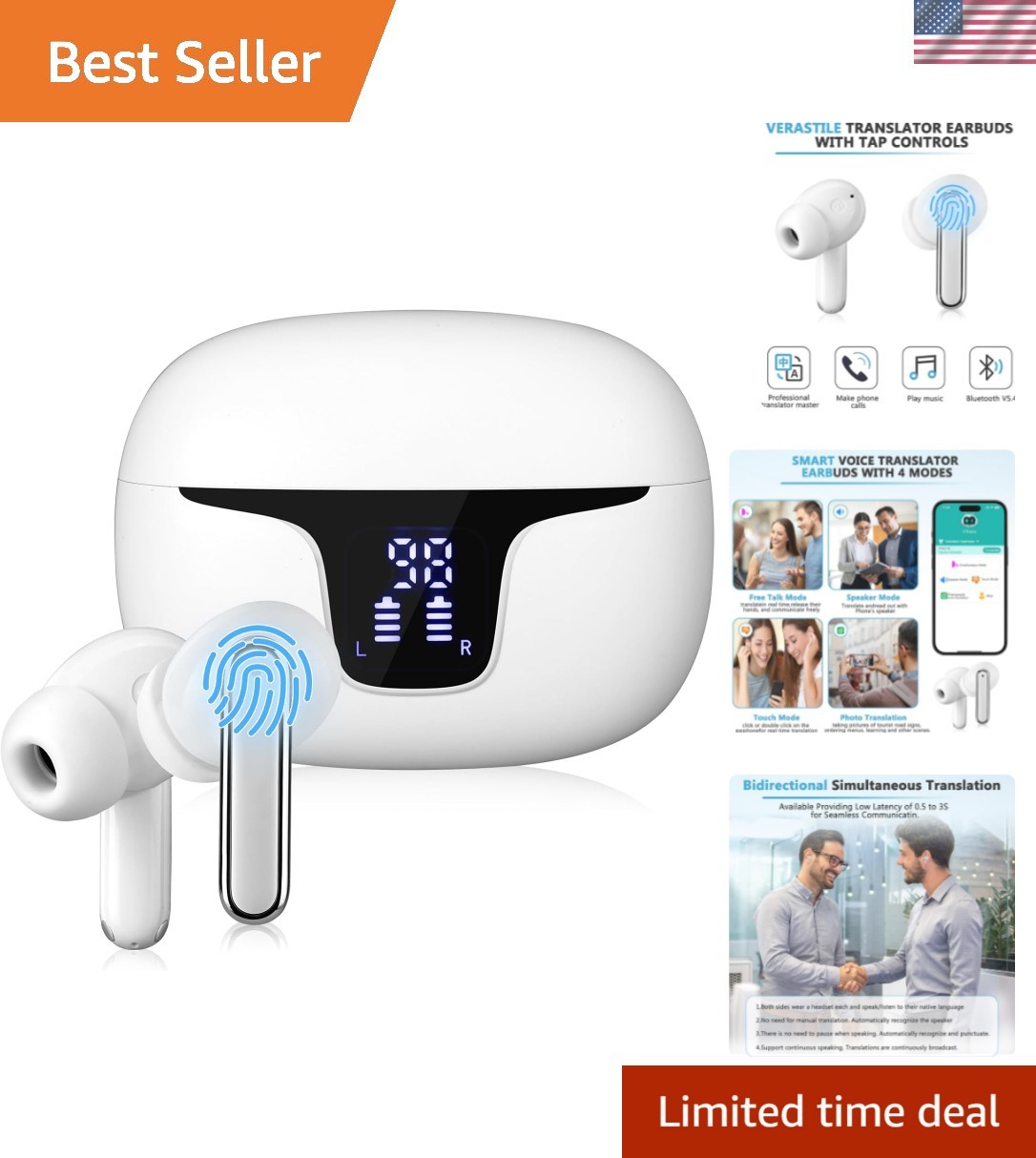 150 Languages Translation Earbuds with Bluetooth & 10Hr Battery Life—Smart Audio