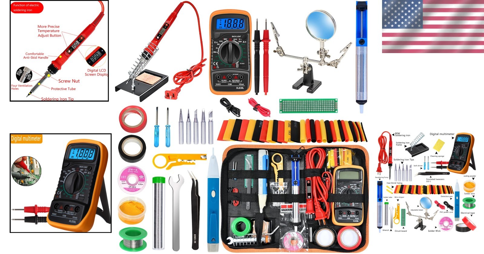 Soldering Iron Kit Digital 80W LCD Temperature Control Portable Electronic Tools