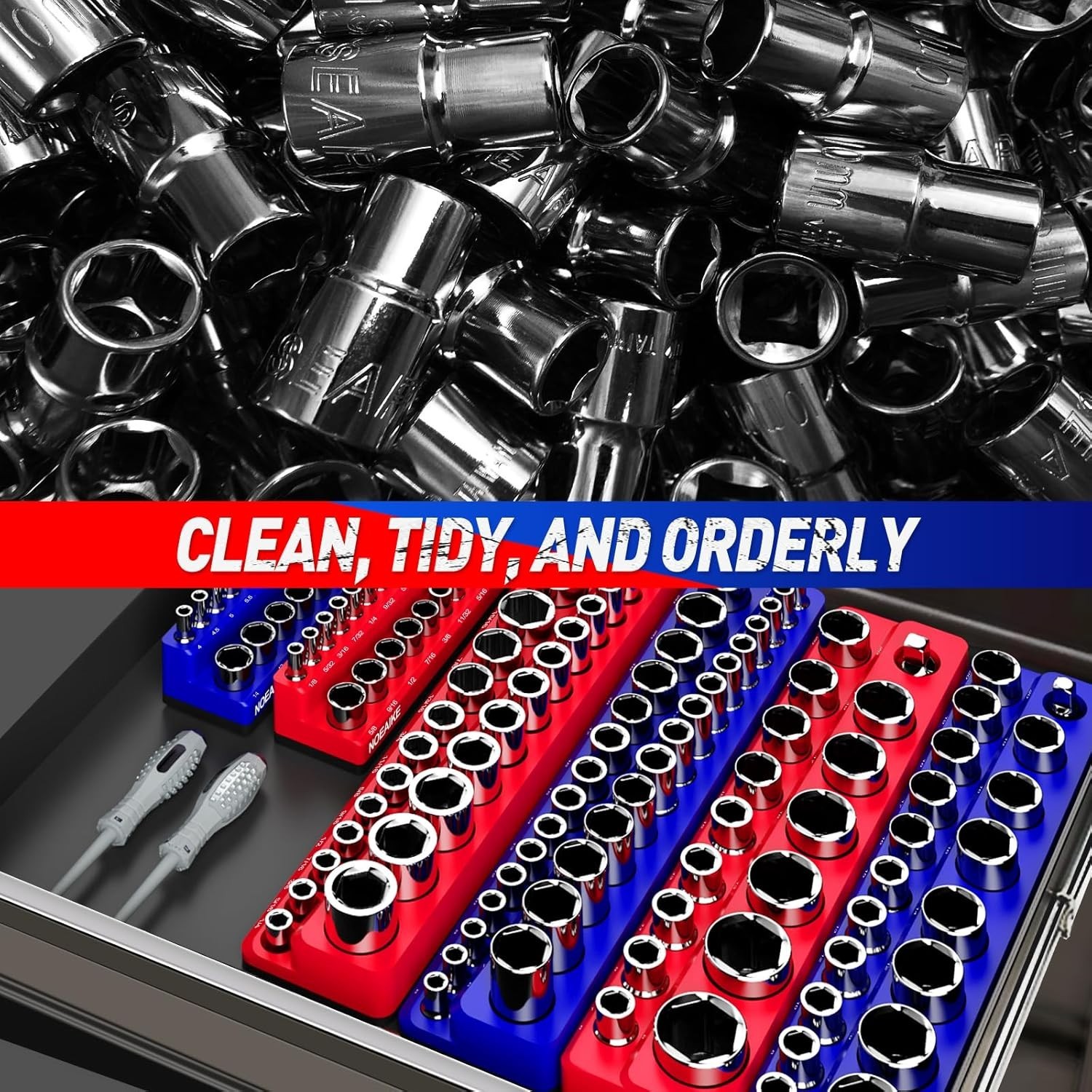 2-Pack Magnetic Socket Organizer for 1/4" Drive - SAE & Metric