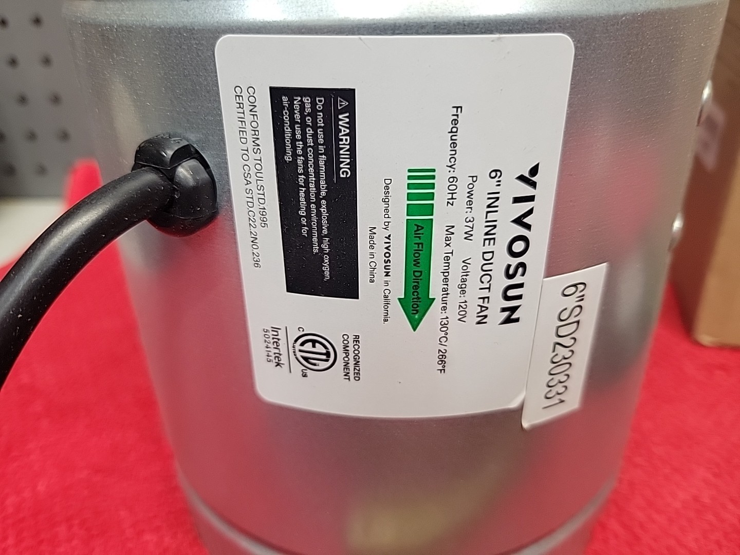 VIVOSUN 6" 240 CFM INLINE DUCT FAN NIOB