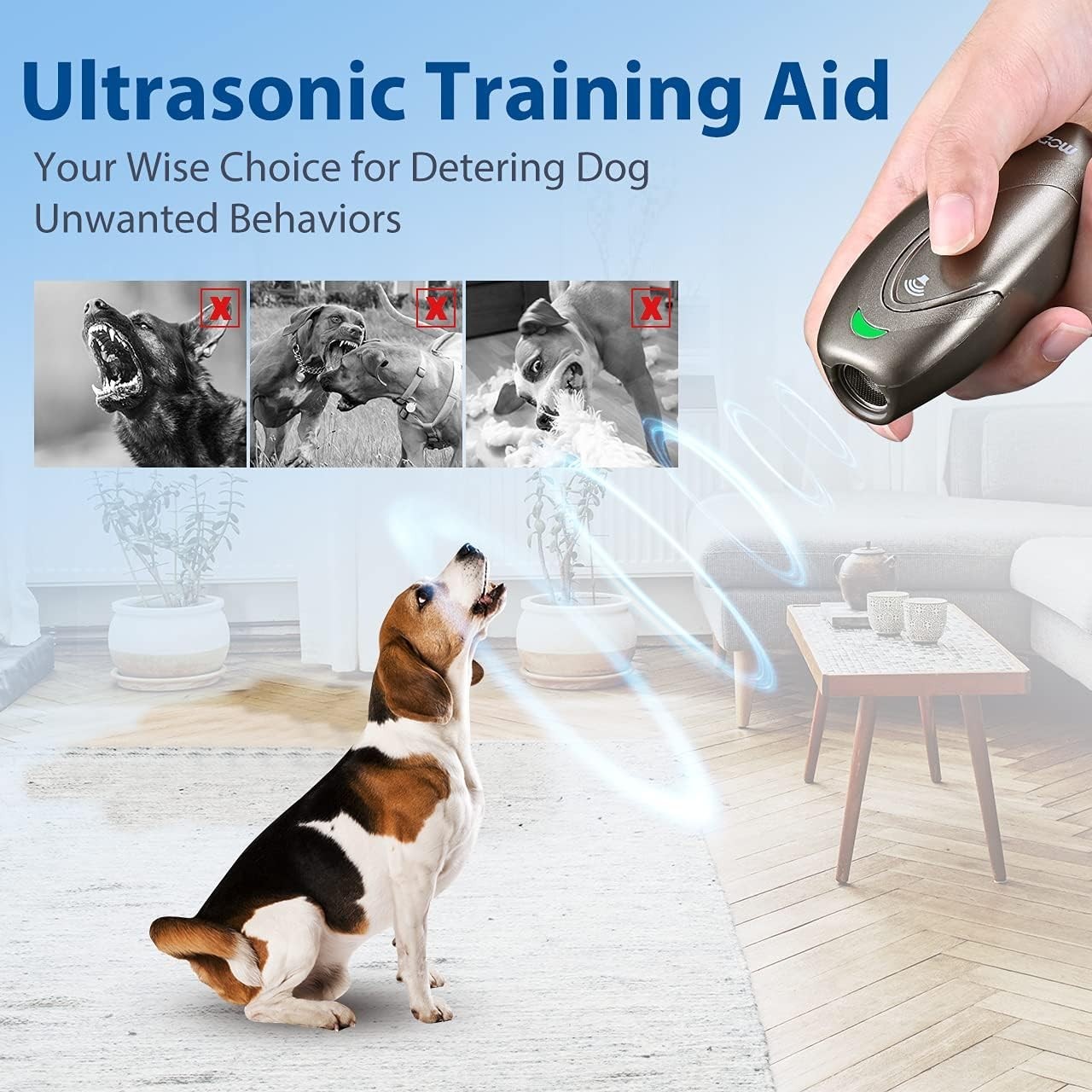 2-in-1 Ultrasonic Bark Control & Training Device - Rechargeable and Lightweight