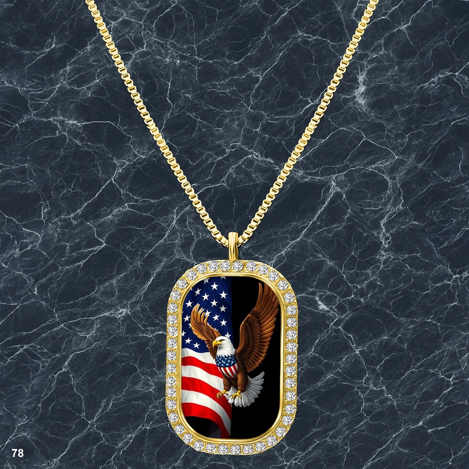 New USA American Flag Pendant Necklace Photo Design Beautiful Gold Tone Treasure