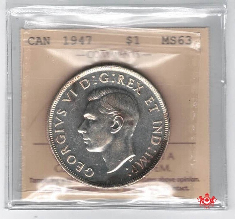 1947 Canada 1$ Blunt 7 - ICCS MS63 - XKX 974