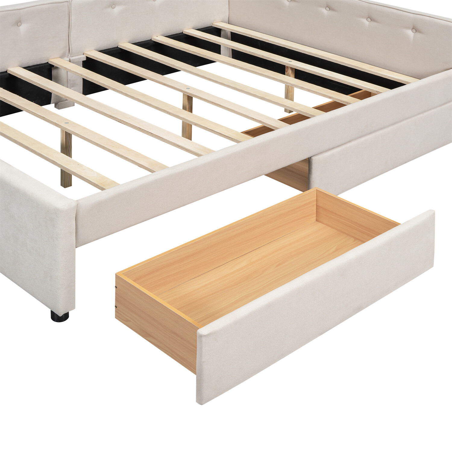 Full Size Daybed Upholstered Bed Frame Sofa Bed w/ USB Ports & 2 Drawer