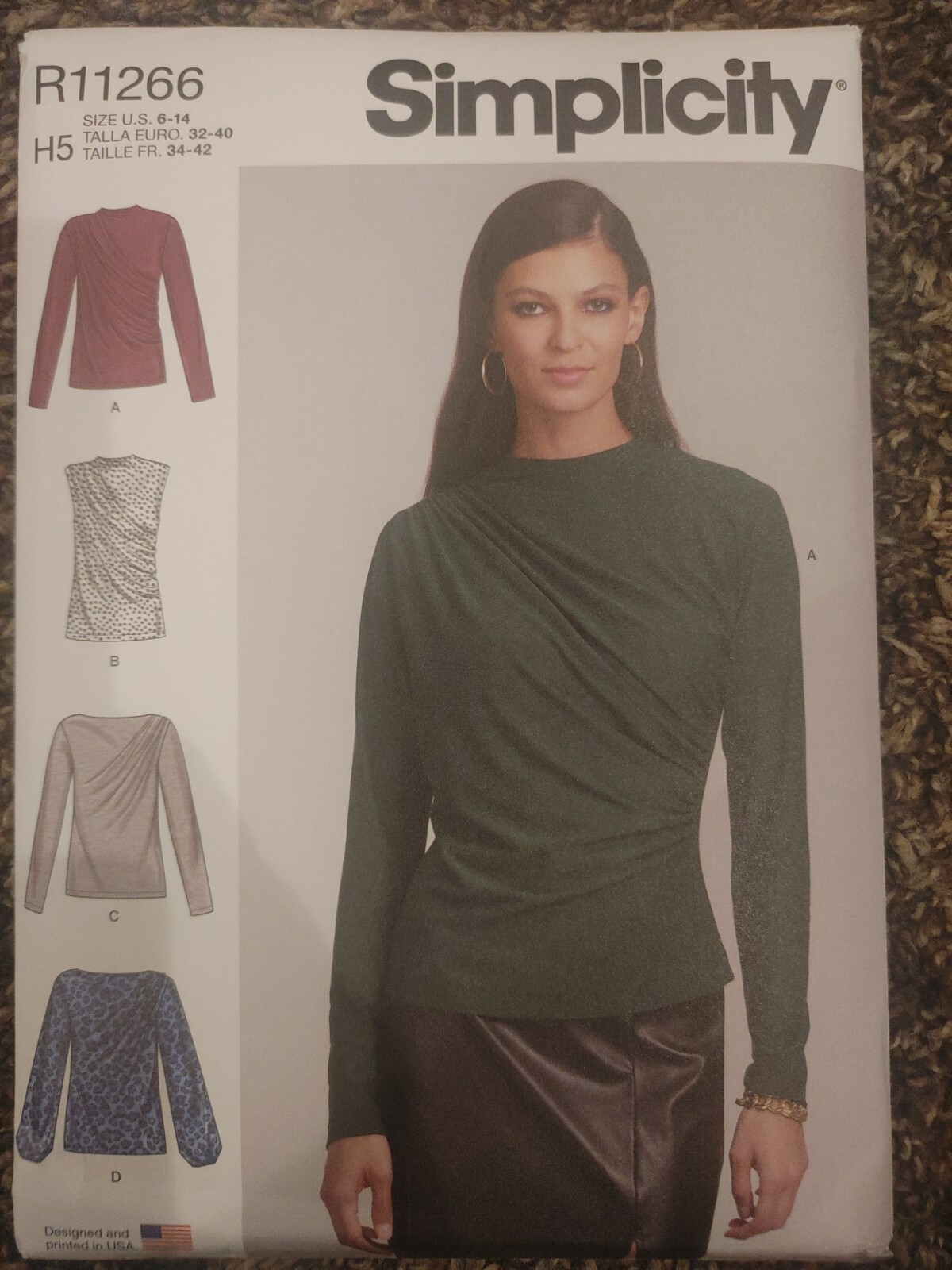 Simplicity R11266 Draped Funnel Boat Neck Knit Top Size 6 8 10 12 14 Uncut S9451