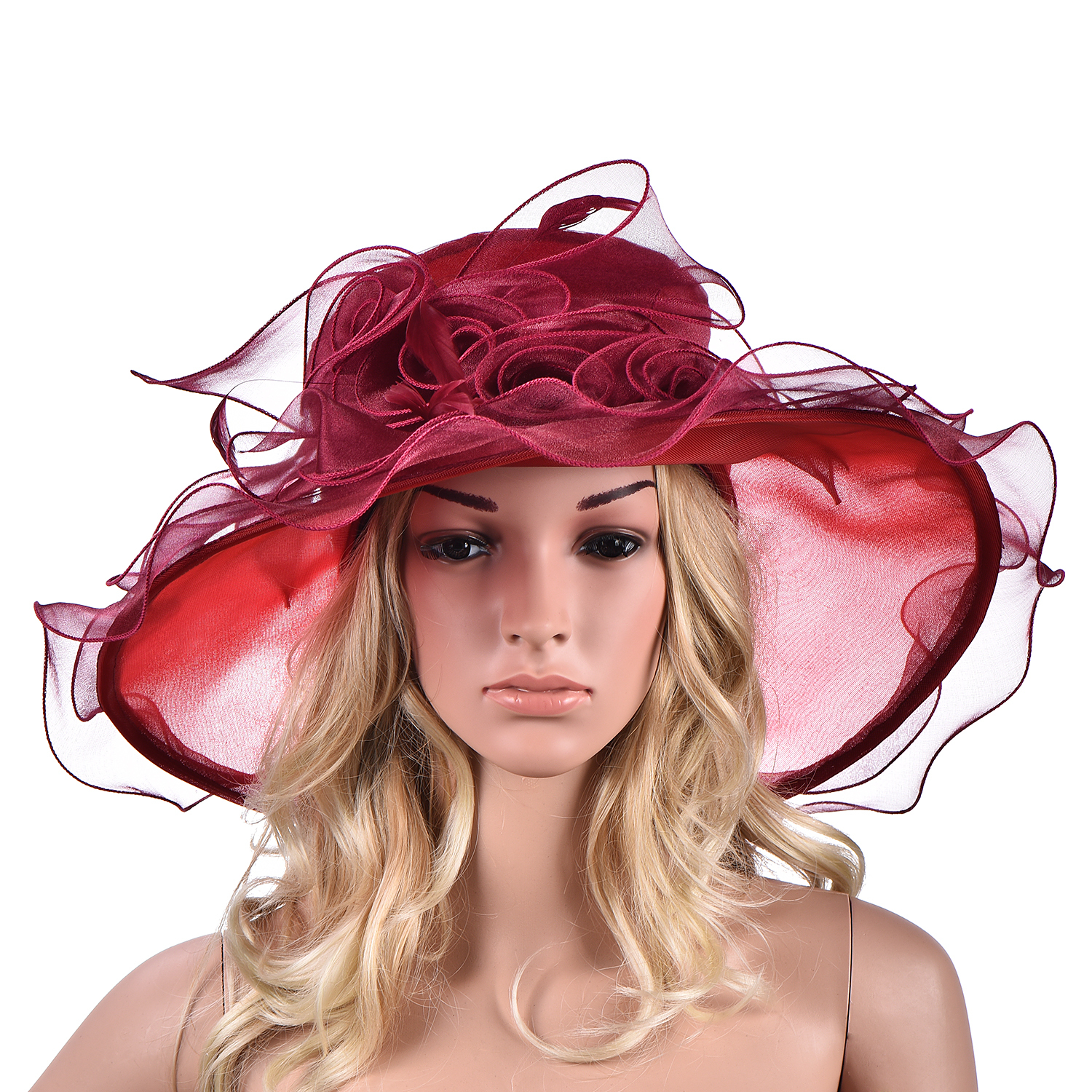 Women Dress Church Wedding Kentucky Derby Wide Brim Feather Sun Floppy Hat A341