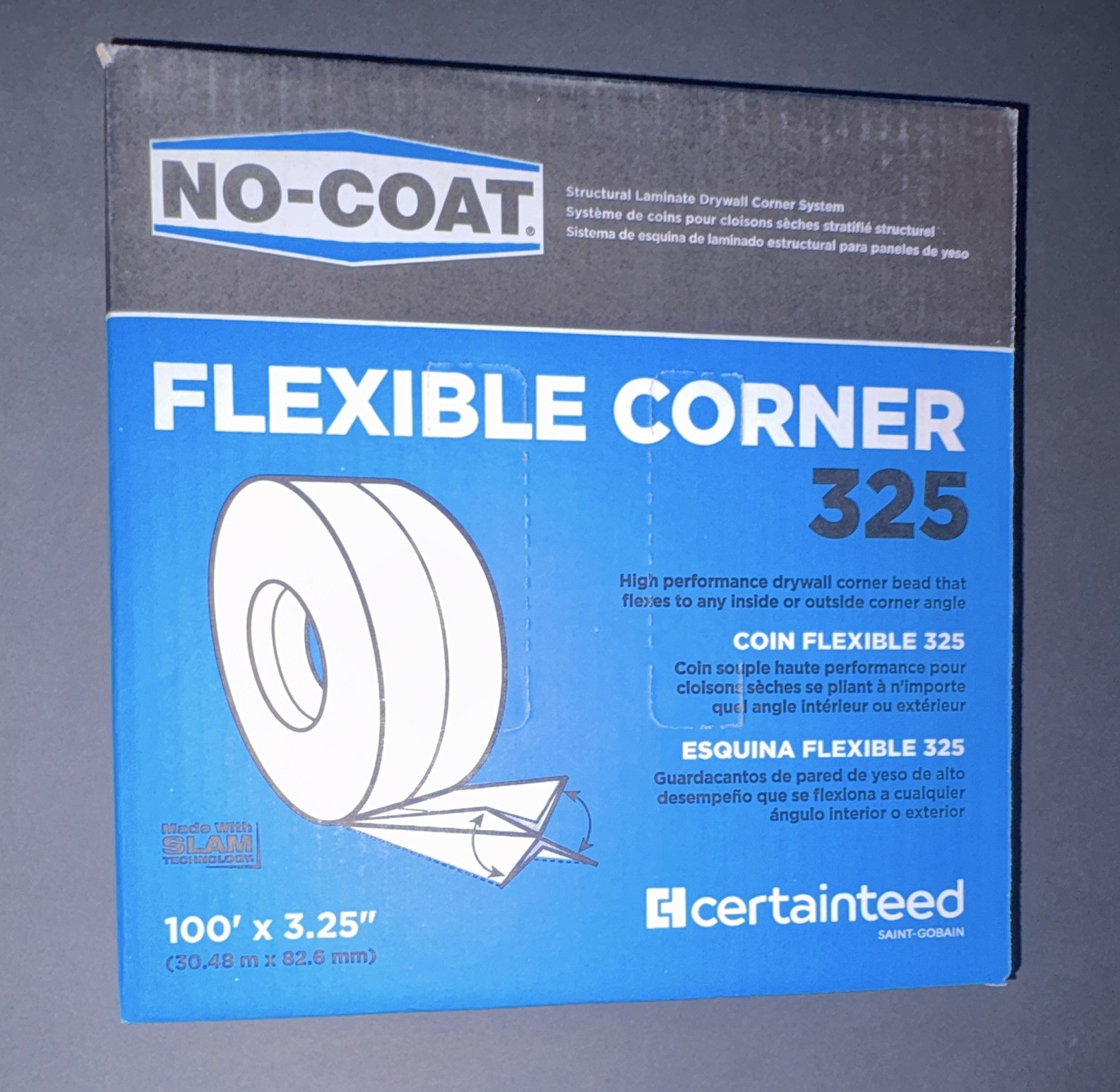 CertainTeed NO-COAT Flexible Corner 325 Drywall Corner Bead 100' x 3.25" MPN 325