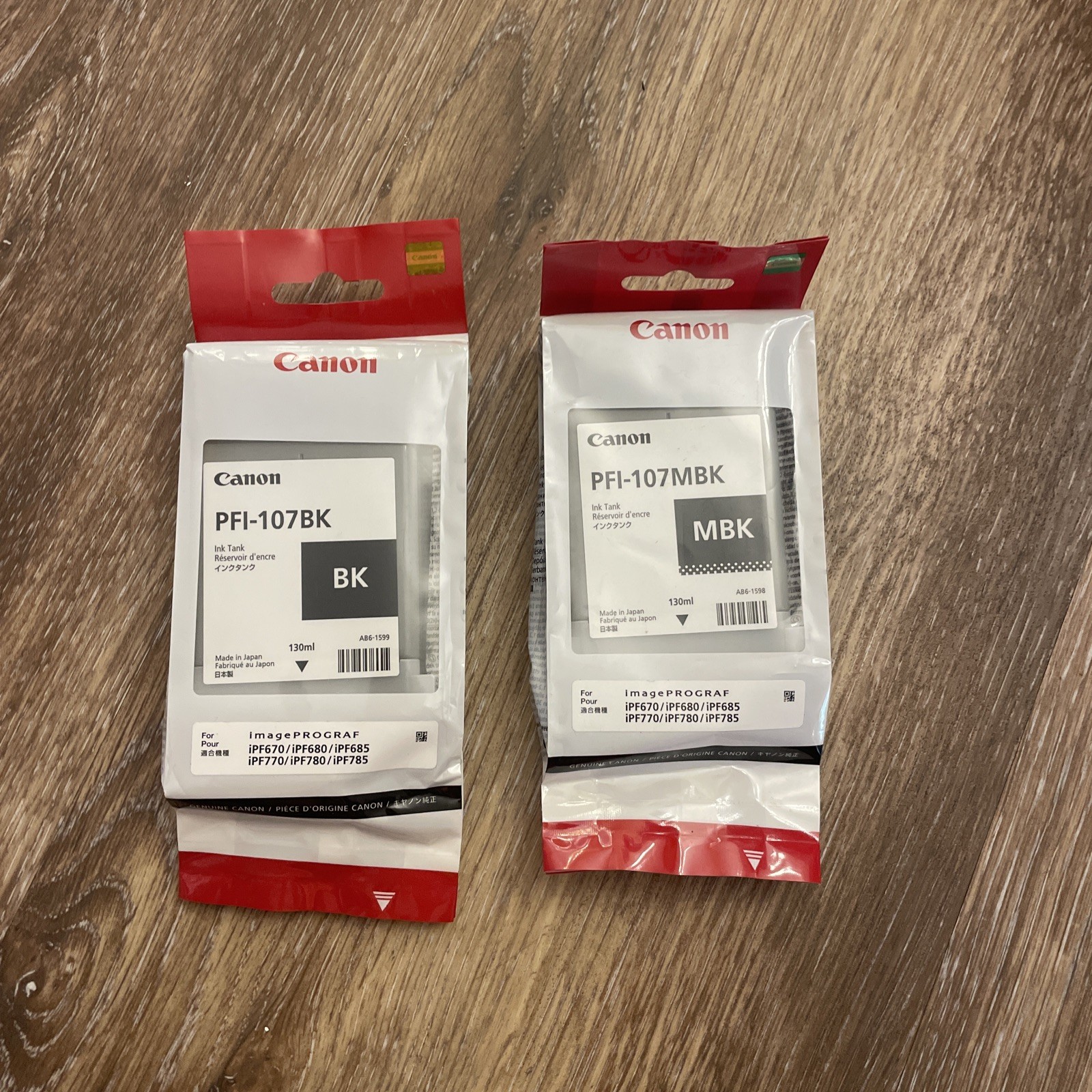 LOT OF 2 CANON 6705B001AA USA PFI-107BK - BLACK INK TANK 130ML (NEW SEALED) 2020