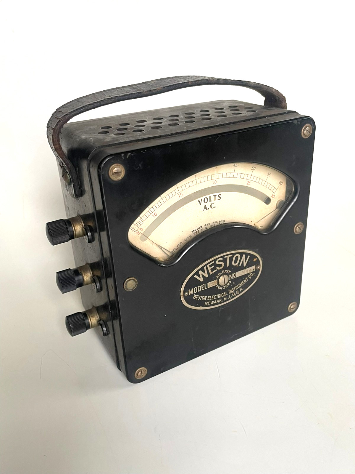 1960s WESTON AC 30-60 Volts VOLTMETER Model 433 No. 119 BAKELITE CASE  AS-IS