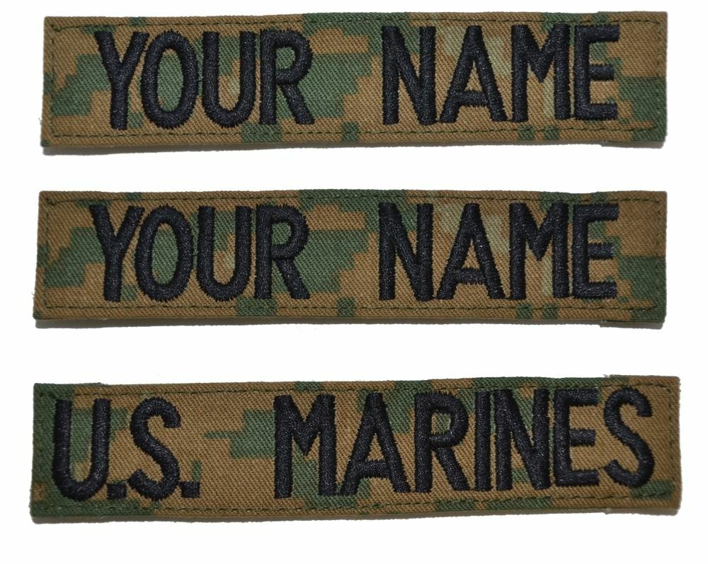 3 Piece Custom Name Tape Set w/ Hook Fastener Backing - Woodland Marpat
