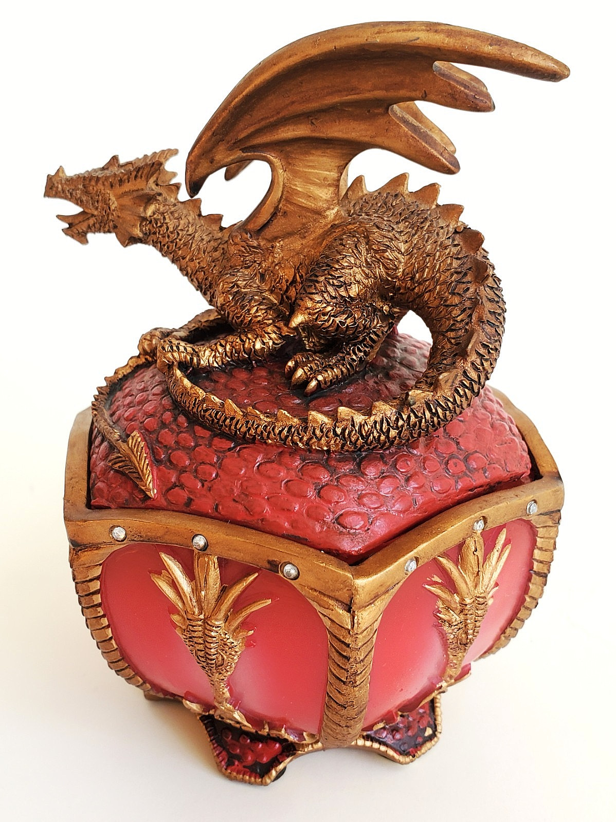 Dragon Urn Resin Night Light Red + Gold with Rhinestones On + Off Switch Works