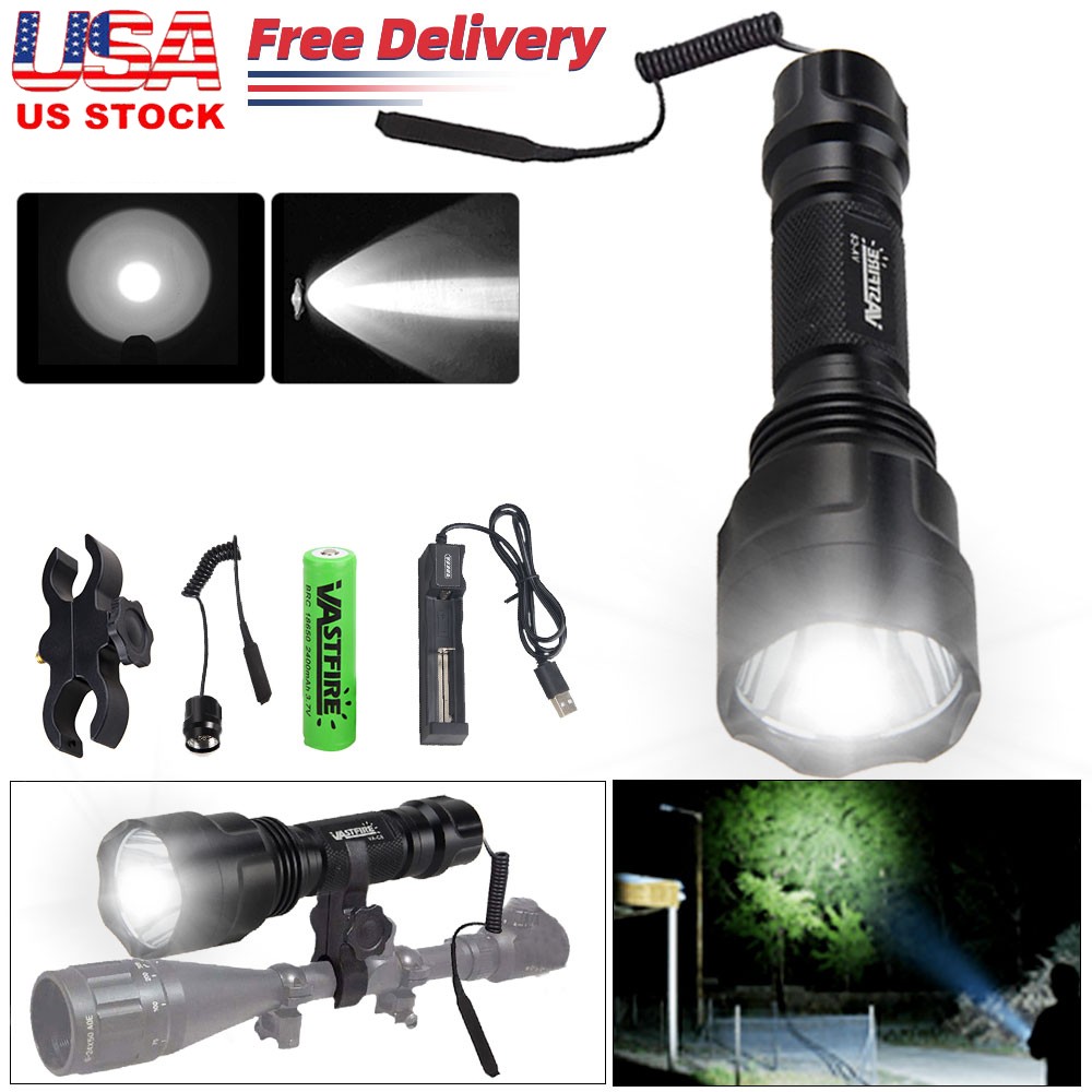 10000LM Mounted Light Hunting LED Flashlight Torch Rechargeable w/ Scope Mount