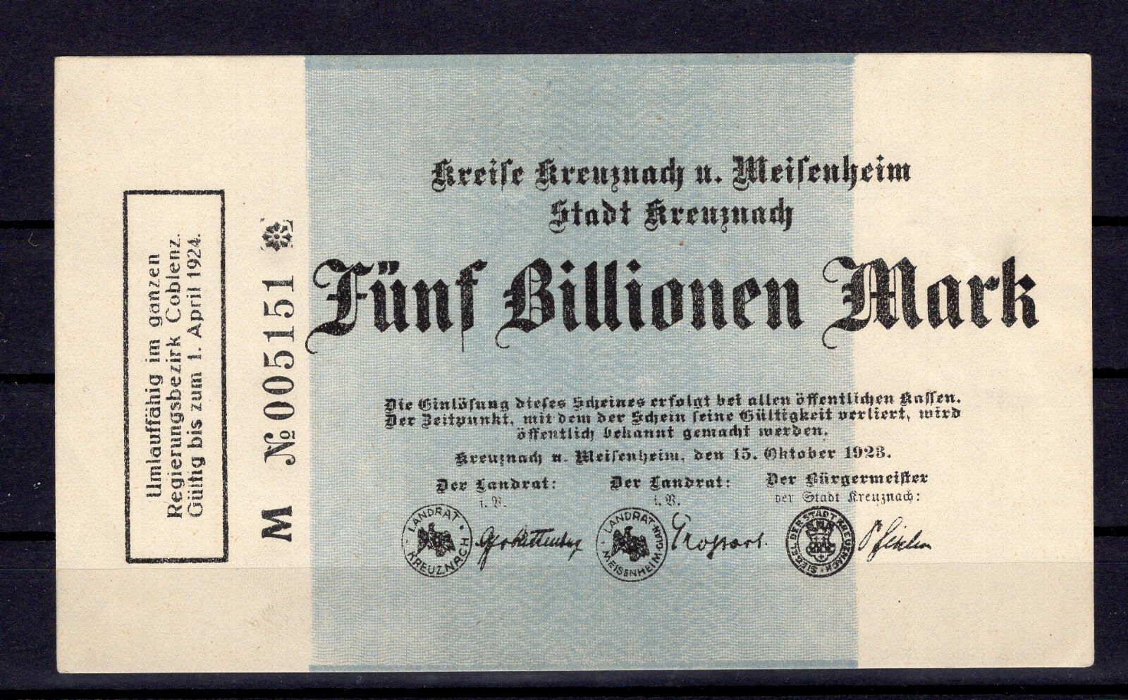 Kreuznach And Meisenheim 5 Trillion Mark 2/12995
