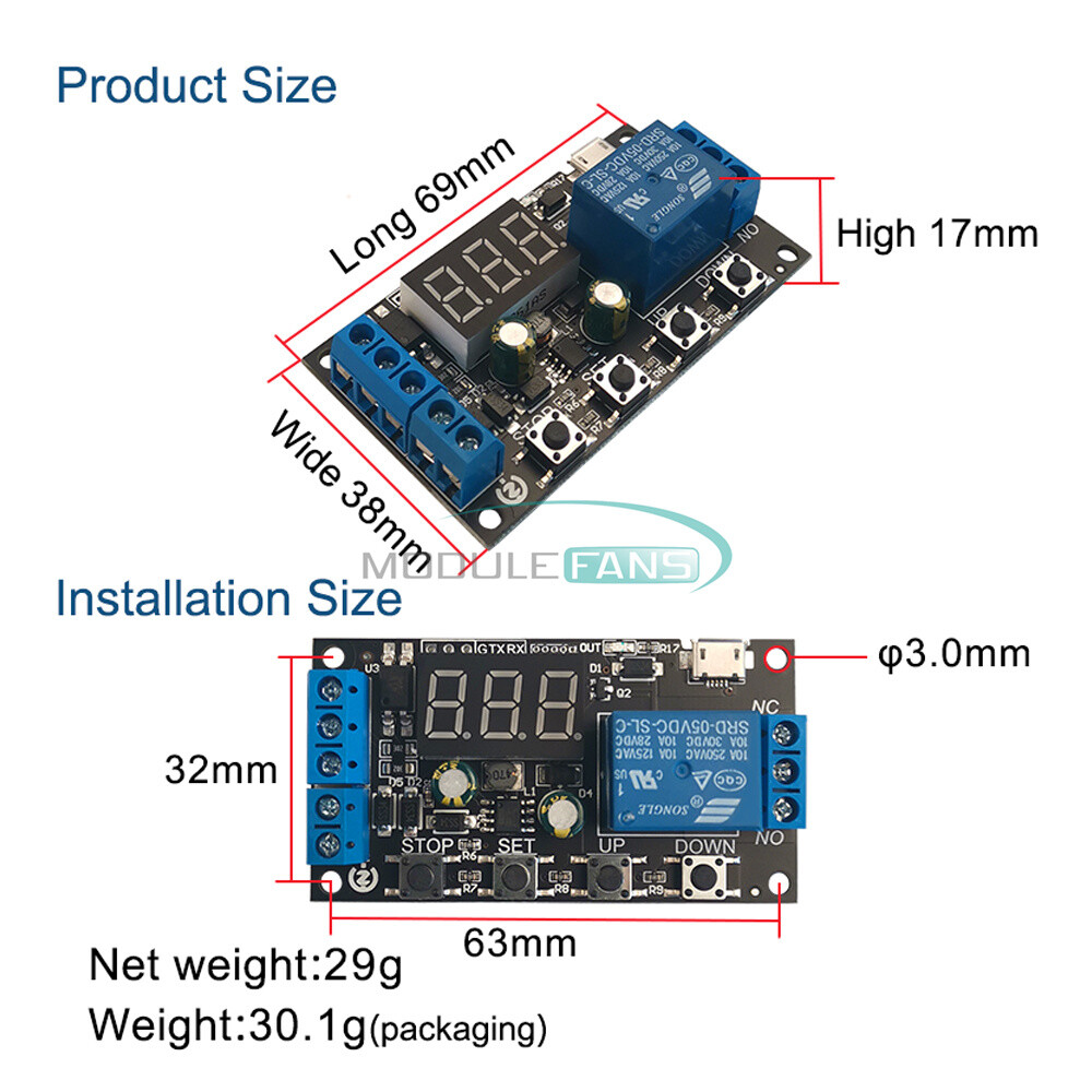 DC5-30V cyclic timing delay relay module dual MOS digital display switch module