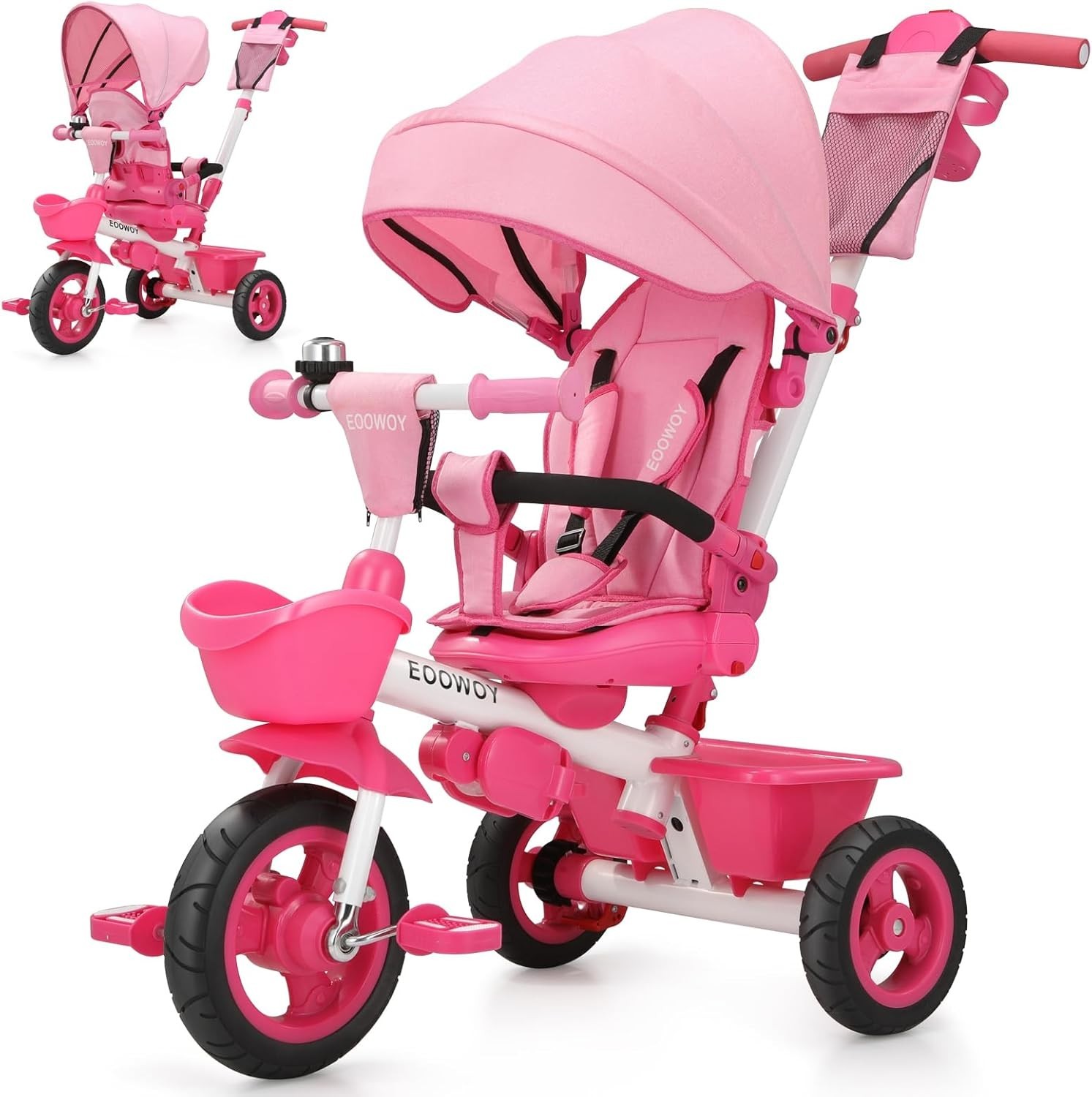 JMMD 6 in 1 Tricycle Stroller with Push Handle, Baby Trike PINK Open Box