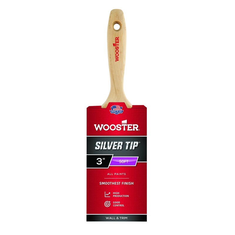 Wooster Silver Tip 3" Flat Paint Brush Polyester Blend Bristles Wood Handle