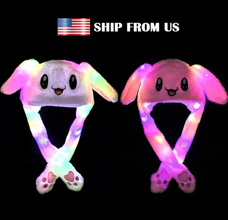 LED Rabbit Ear Hat Airbag Moving Ears Cute Fun Plush Headwear Cap Girl Gifts USA
