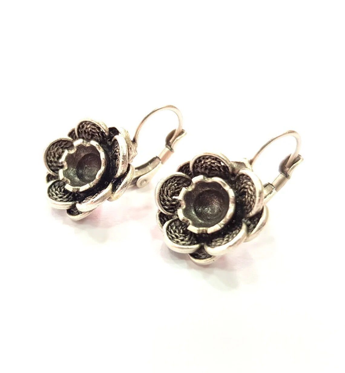 Flower Dangle Forest Earring Blank Base Settings Silver Resin Cabochon inlay
