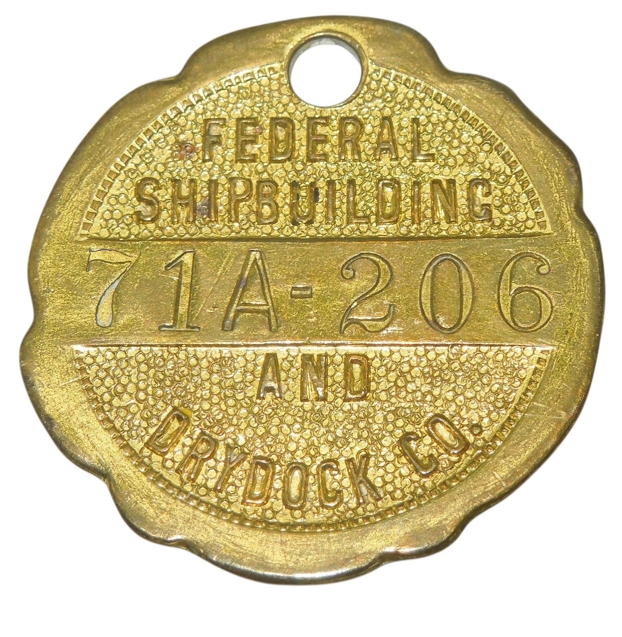 Original WWII US Military Federal Shipbuilding Drydock Worker Badge Tag CA11