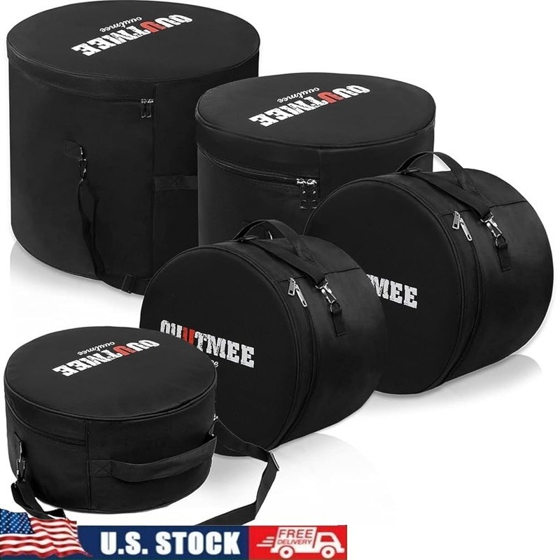 5-Piece Drum Bag Set Padded Nylon Cases Adjustable Straps Durable Protection New