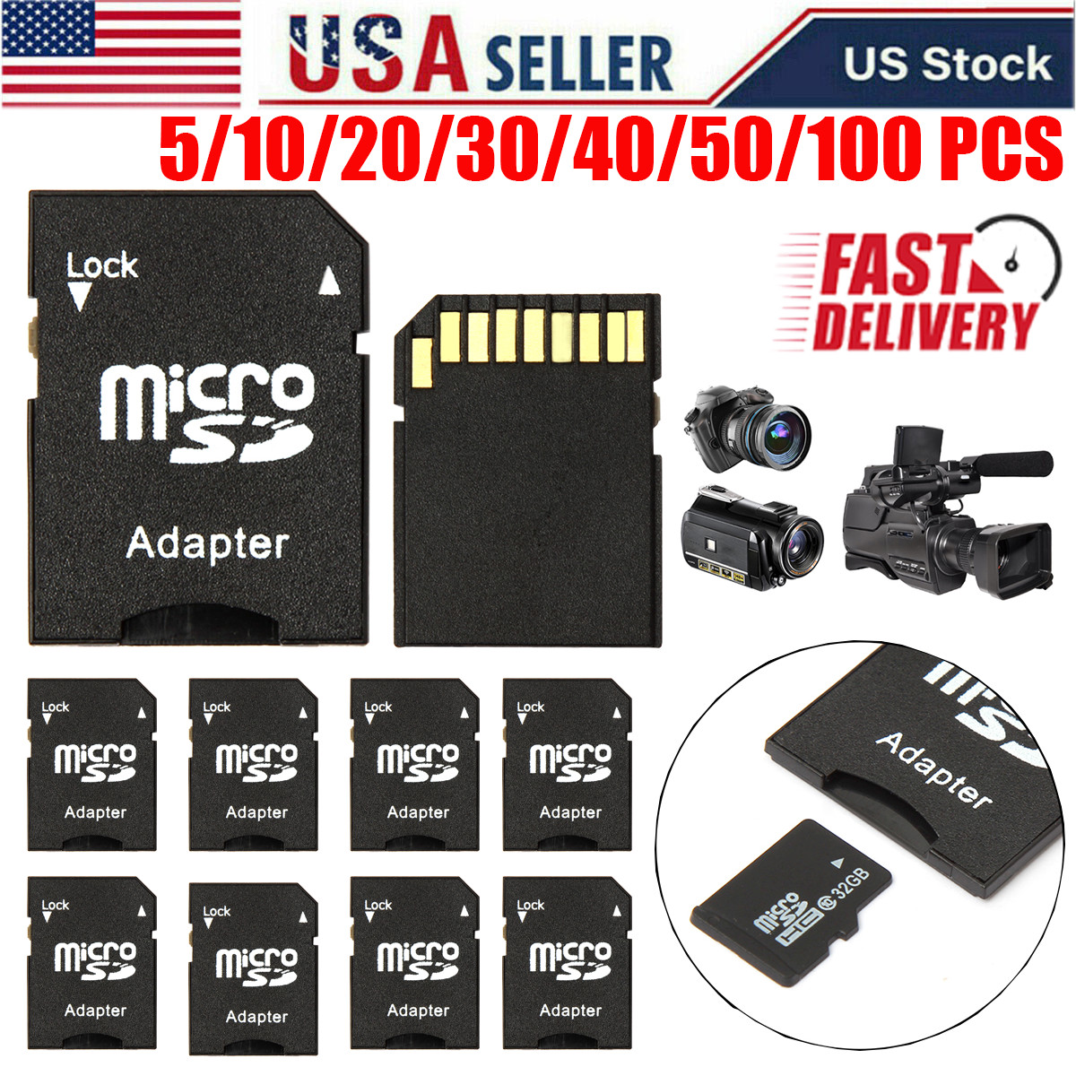 Micro SD to SD Adapter TransFlash TF Card Converter for SDHC Memory Card Bulk