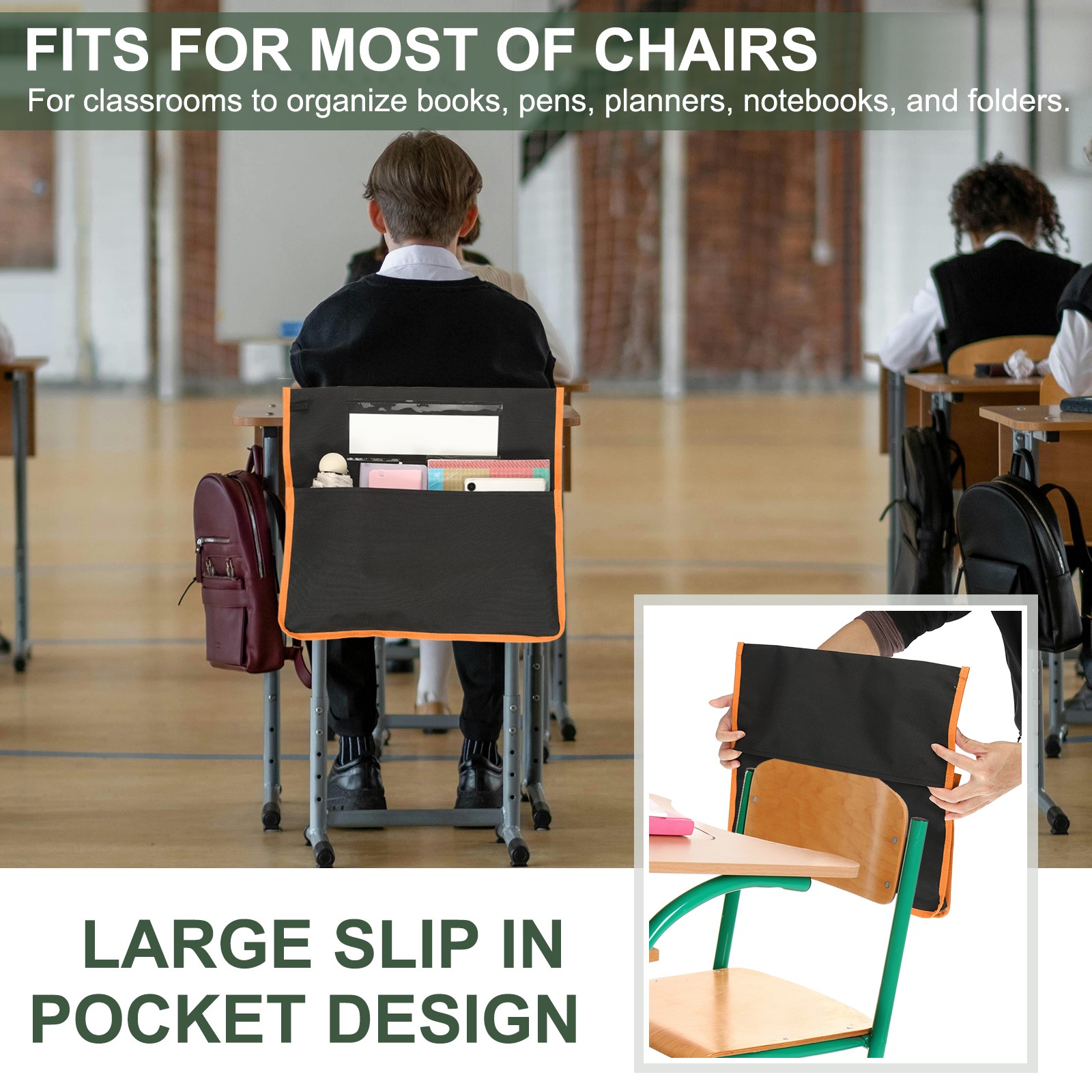 Orange Chair Pockets Length 16.5" Width 15.4" Seat Sacks, 6 Pcs