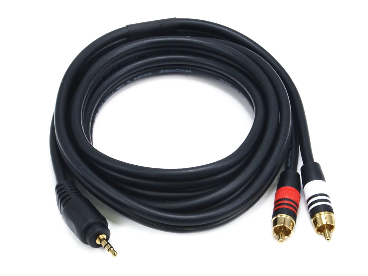 Monoprice 6ft Premium 3.5mm Stereo Male to 2RCA Male 22AWG Cable - Black