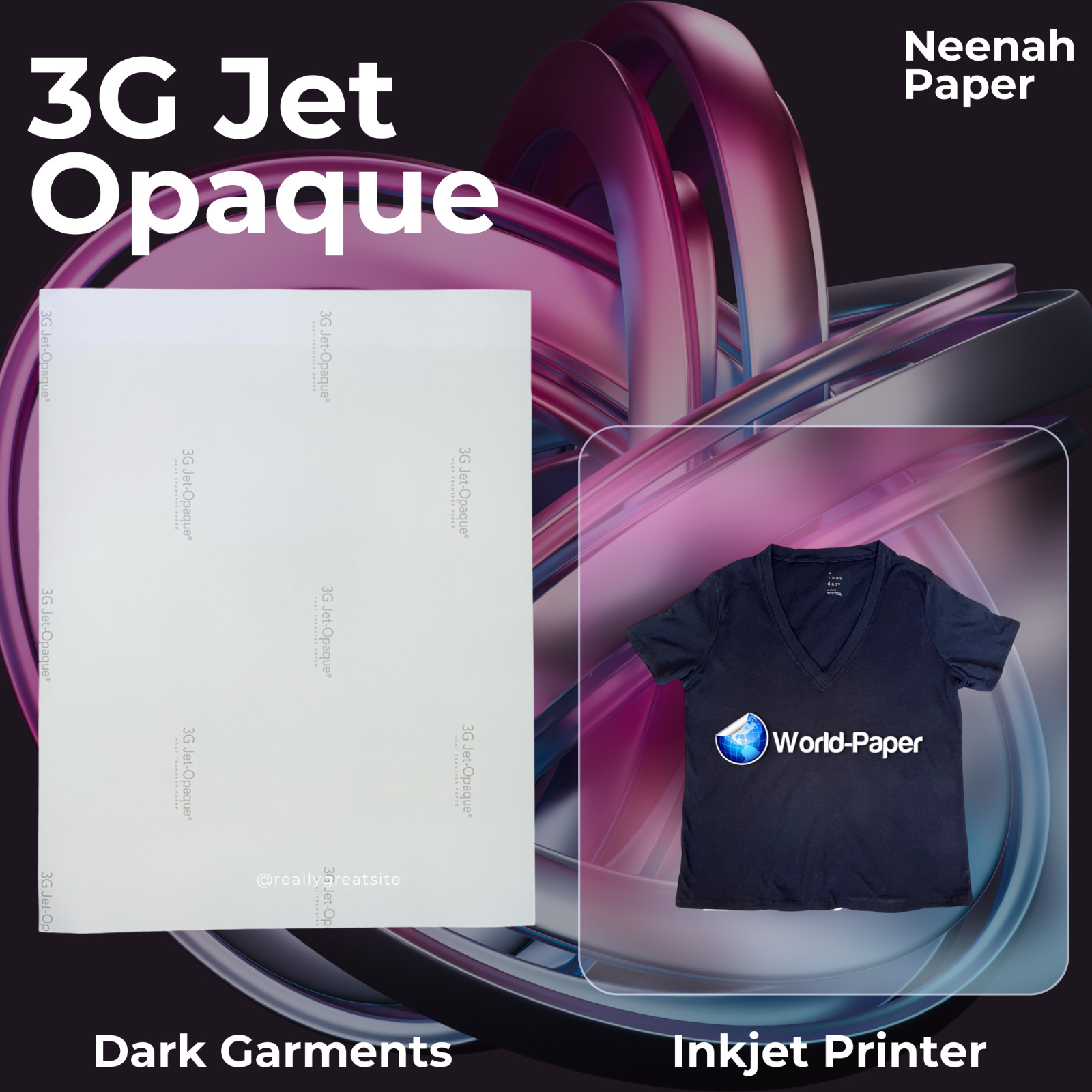 INKJET TRANSFER PAPER DARK FABRIC: NEENAH "3G JET OPAQUE" #9838 (8.5"X11" X 100