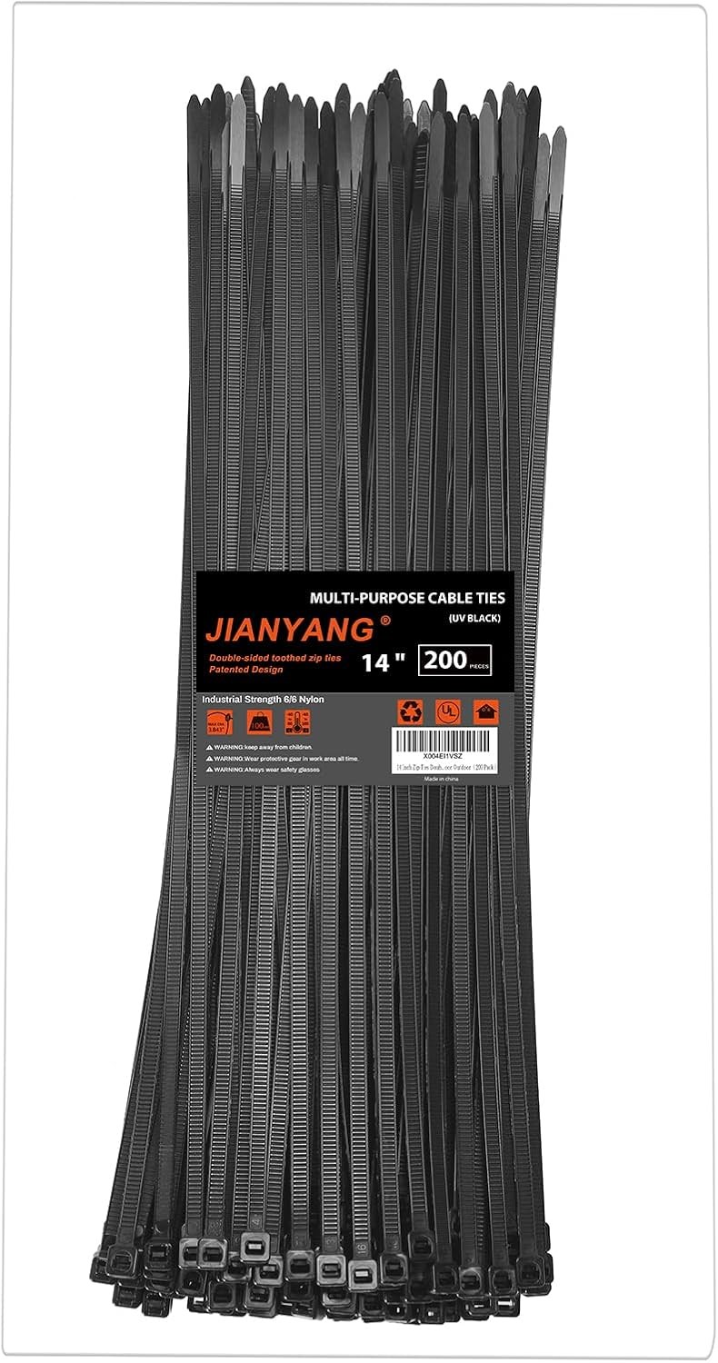 200pcs 14 Inch Zip Ties Double Sided Toothed 100 LBS Tensile Strength Heavy Duty